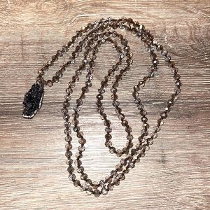 Grey tone beaded necklace with druzy charm